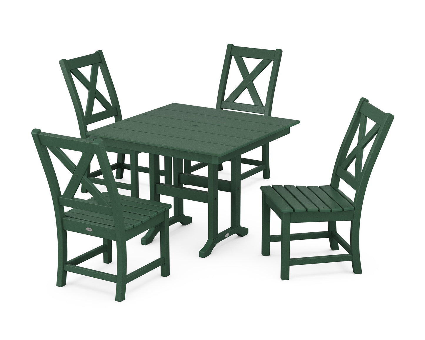 POLYWOOD Braxton Side Chair 5-Piece Farmhouse Dining Set — Green