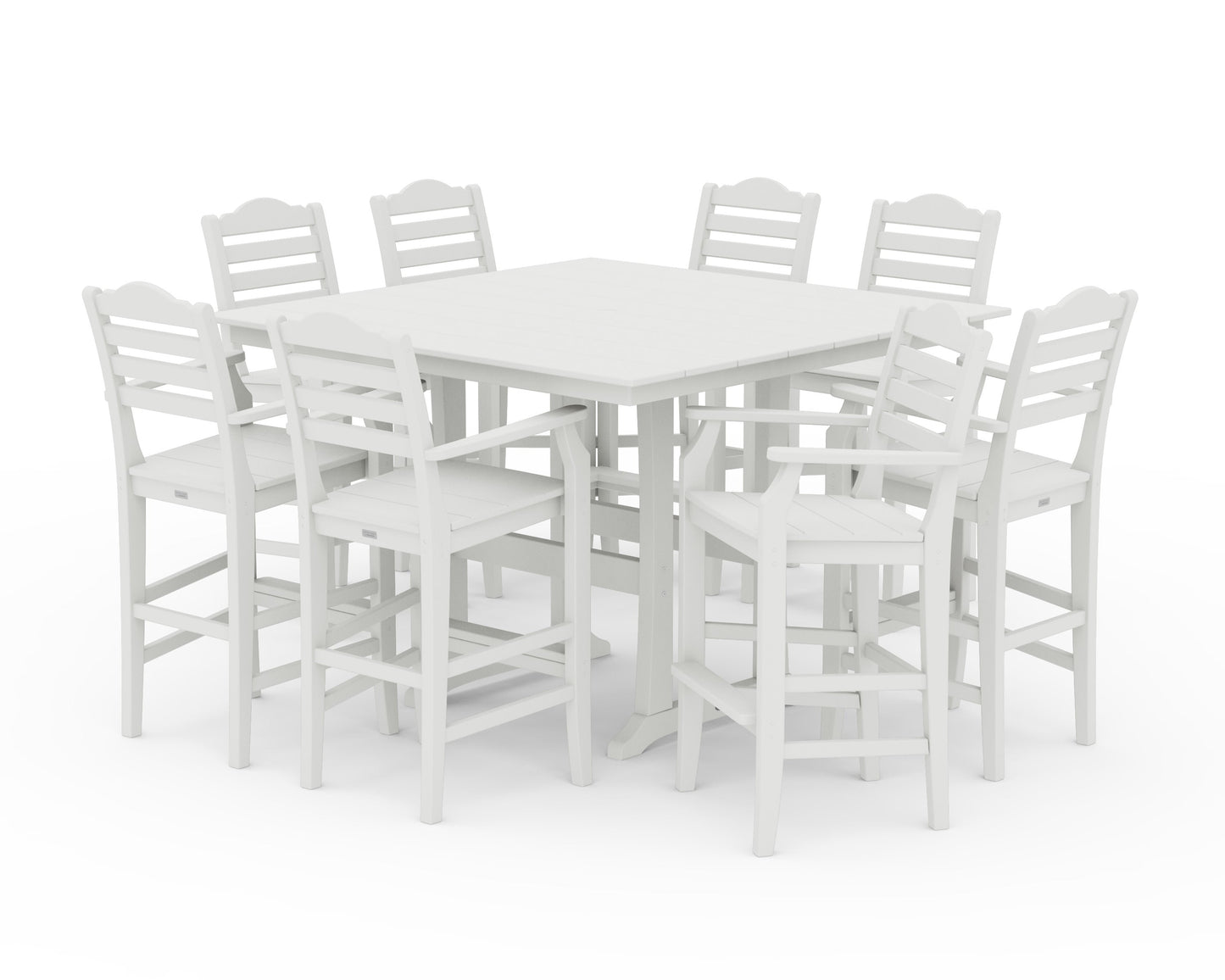 POLYWOOD Savannah 9-Piece Square Farmhouse Bar Set with Trestle Legs — Vintage White