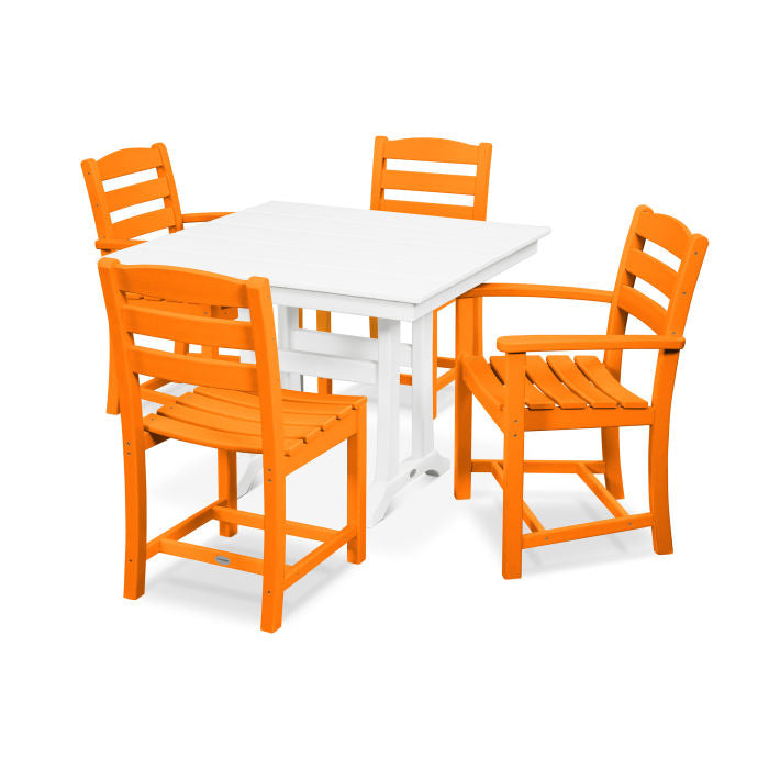 POLYWOOD La Casa Café 5-Piece Farmhouse Dining Set with Trestle Legs/2 Side Chairs + 2 Arm Chairs + Square Dining Table FREE SHIPPING