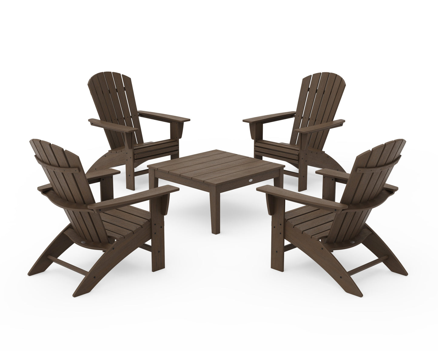 POLYWOOD 5-Piece Nautical Curveback Adirondack Chair Conversation Set with 36" Conversation Table — Kona