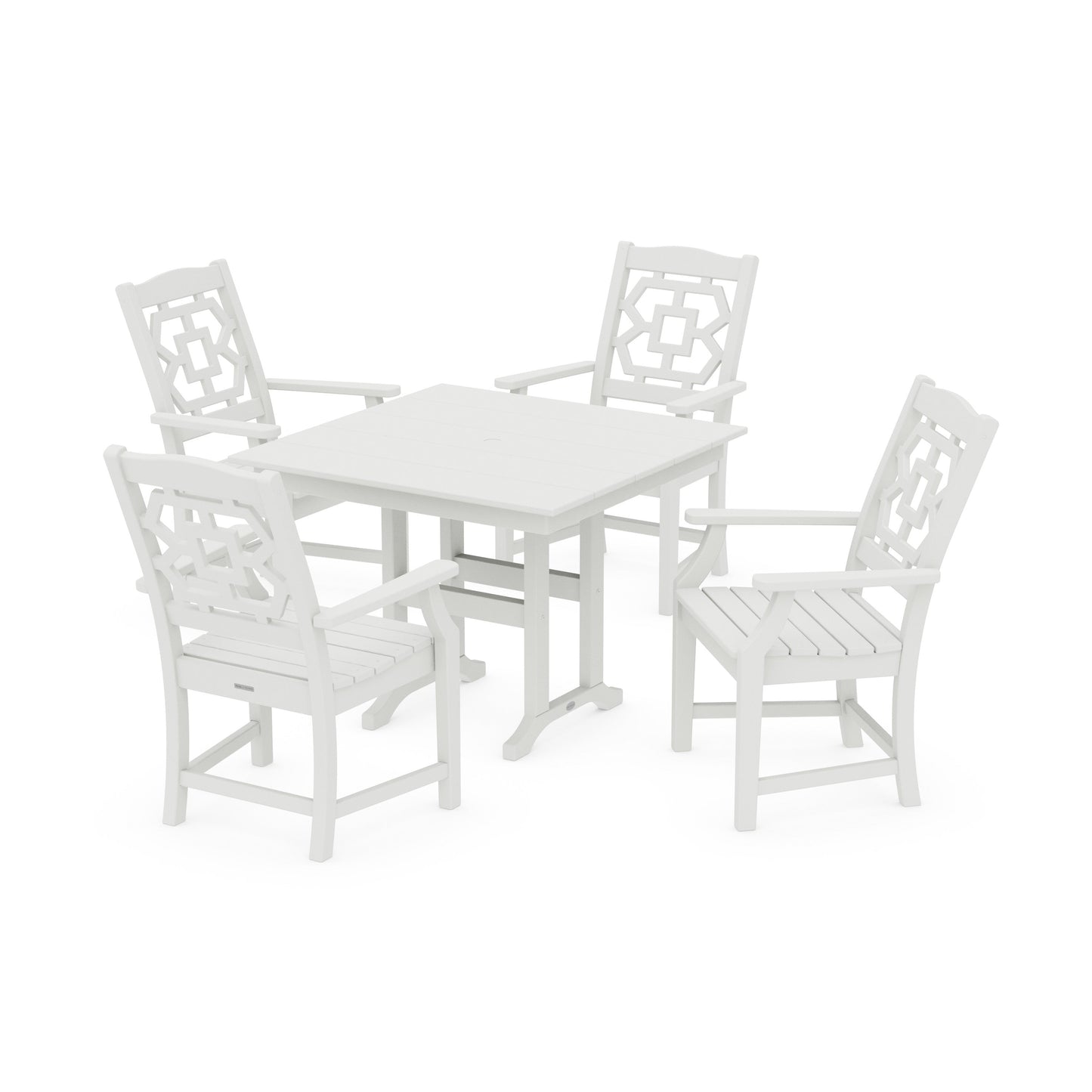 POLYWOOD Chinoiserie 5-Piece Farmhouse Dining Set — Vintage White