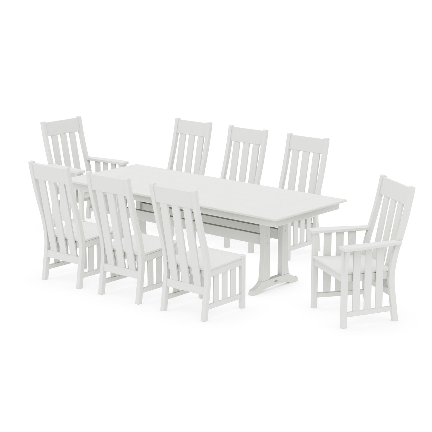 POLYWOOD Acadia 9-Piece Farmhouse Dining Set with Trestle Legs — Vintage White