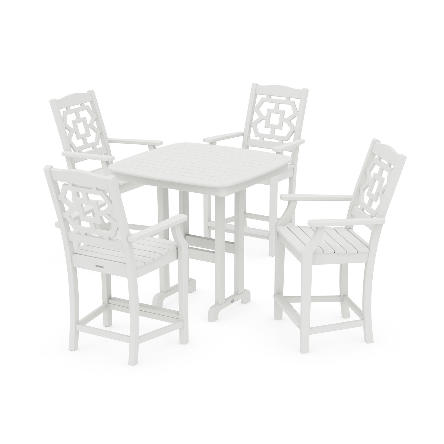 POLYWOOD Chinoiserie 5-Piece Counter Set — Vintage White