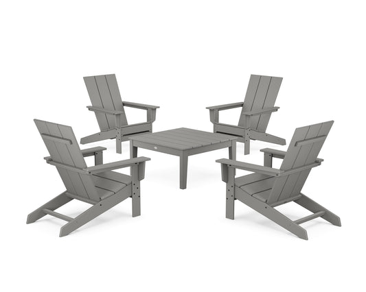POLYWOOD 5-Piece Modern Studio Adirondack Chair Conversation Group — Slate Grey