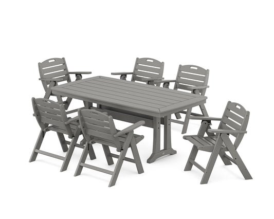 POLYWOOD Nautical Lowback 7-Piece Dining Set with Trestle Legs — Slate Grey