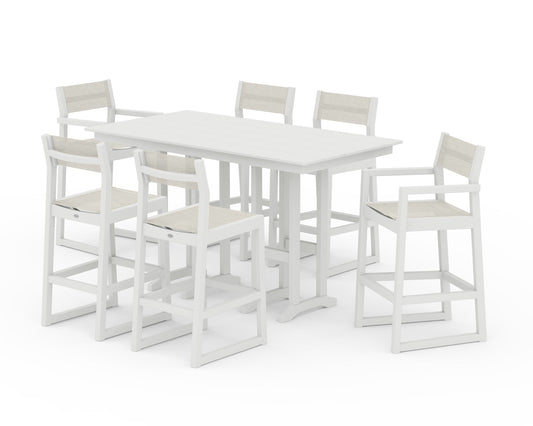 POLYWOOD EDGE Sling 7-Piece Farmhouse Bar Set — White / Parchment Sling