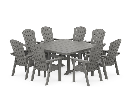 POLYWOOD Nautical Curveback Adirondack 9-Piece Square Dining Set with Trestle Legs — Slate Grey