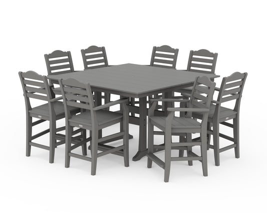 POLYWOOD Savannah 9-Piece Square Farmhouse Counter Set with Trestle Legs — Slate Grey