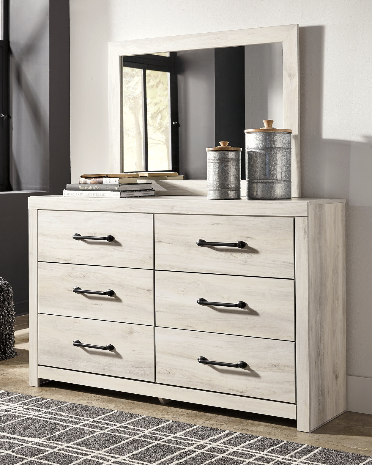 Cambeck Panel Headboard With Mirrored Dresser, Chest And 2 Nightstands