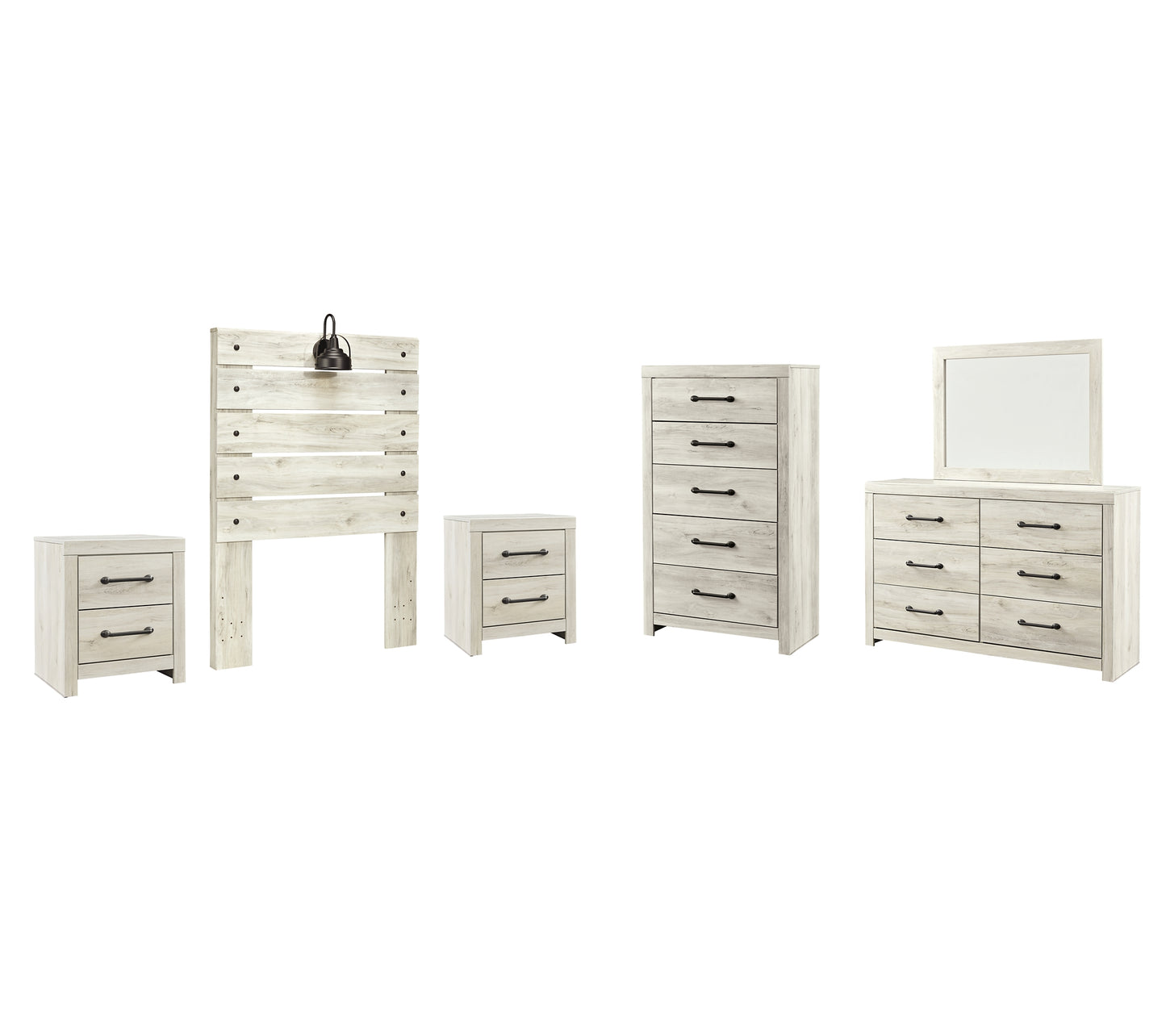 Cambeck Panel Headboard With Mirrored Dresser, Chest And 2 Nightstands