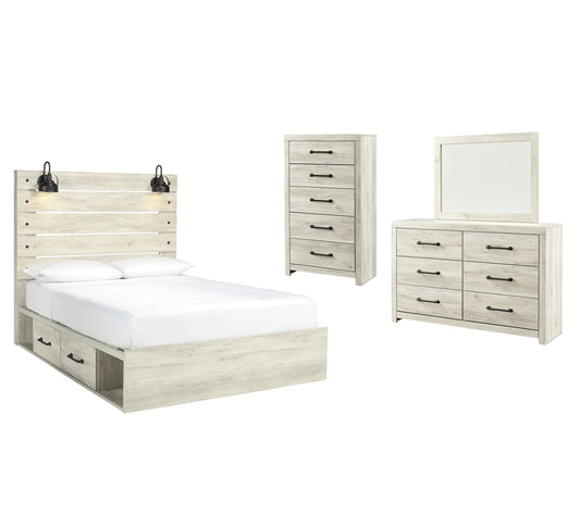 Cambeck Panel Bed With 2 Storage Drawers With Mirrored Dresser And Chest