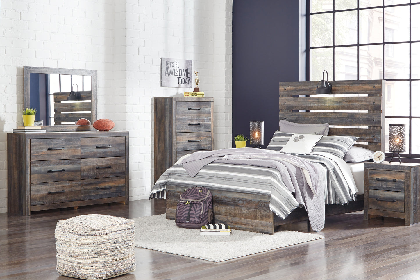 Drystan Panel Bed With Mirrored Dresser And Chest