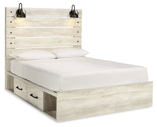 Cambeck Panel Bed With 4 Storage Drawers With Mirrored Dresser And Chest