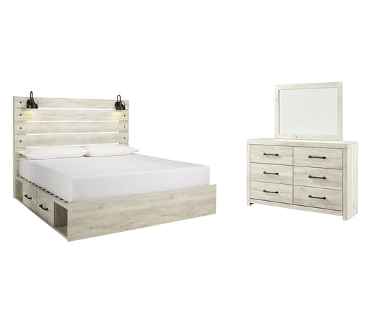 Cambeck Panel Bed With 4 Storage Drawers With Mirrored Dresser