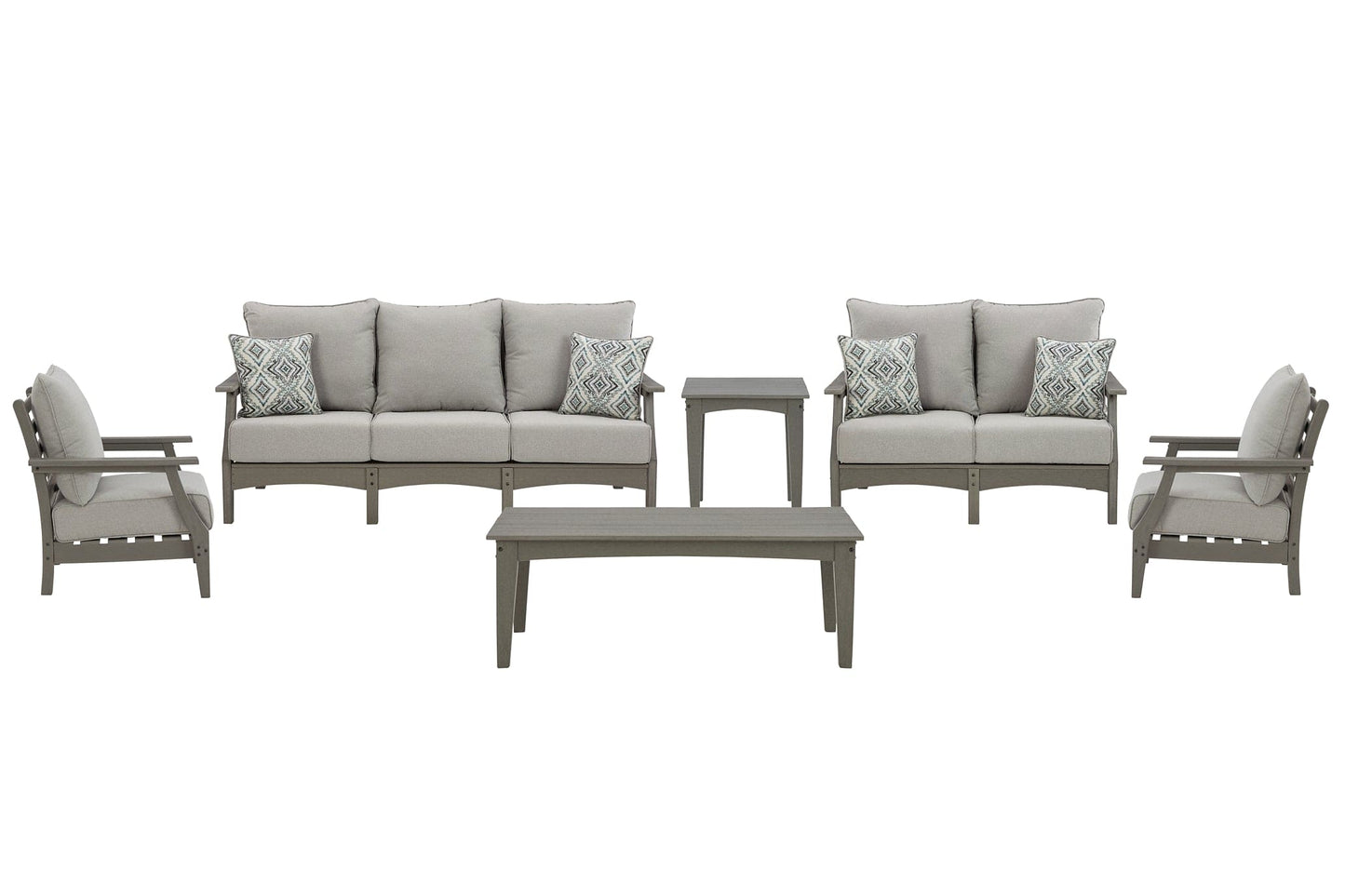 Visola Outdoor Sofa, Loveseat and 2 Lounge Chairs with Coffee Table and End Table
