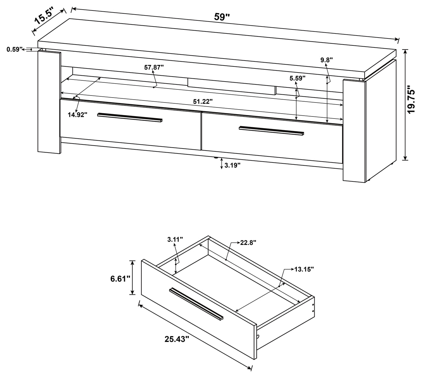 Elkton 2-drawer Engineered Wood 59-inch TV Stand Weathered Grey