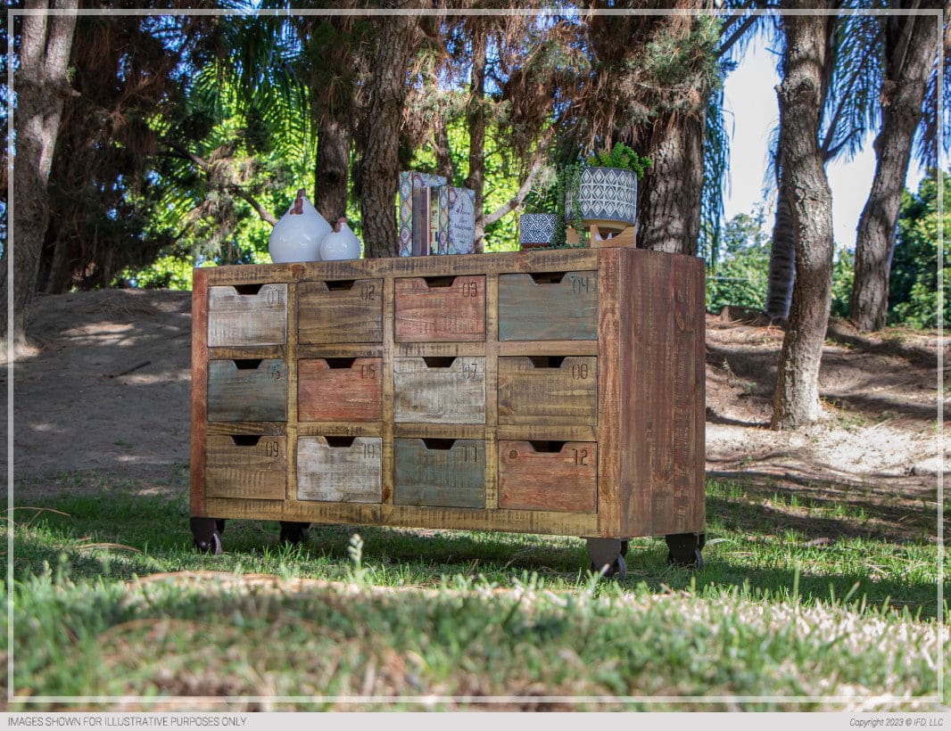 Console w/12 Numbered Drawers, Multicolor Finish