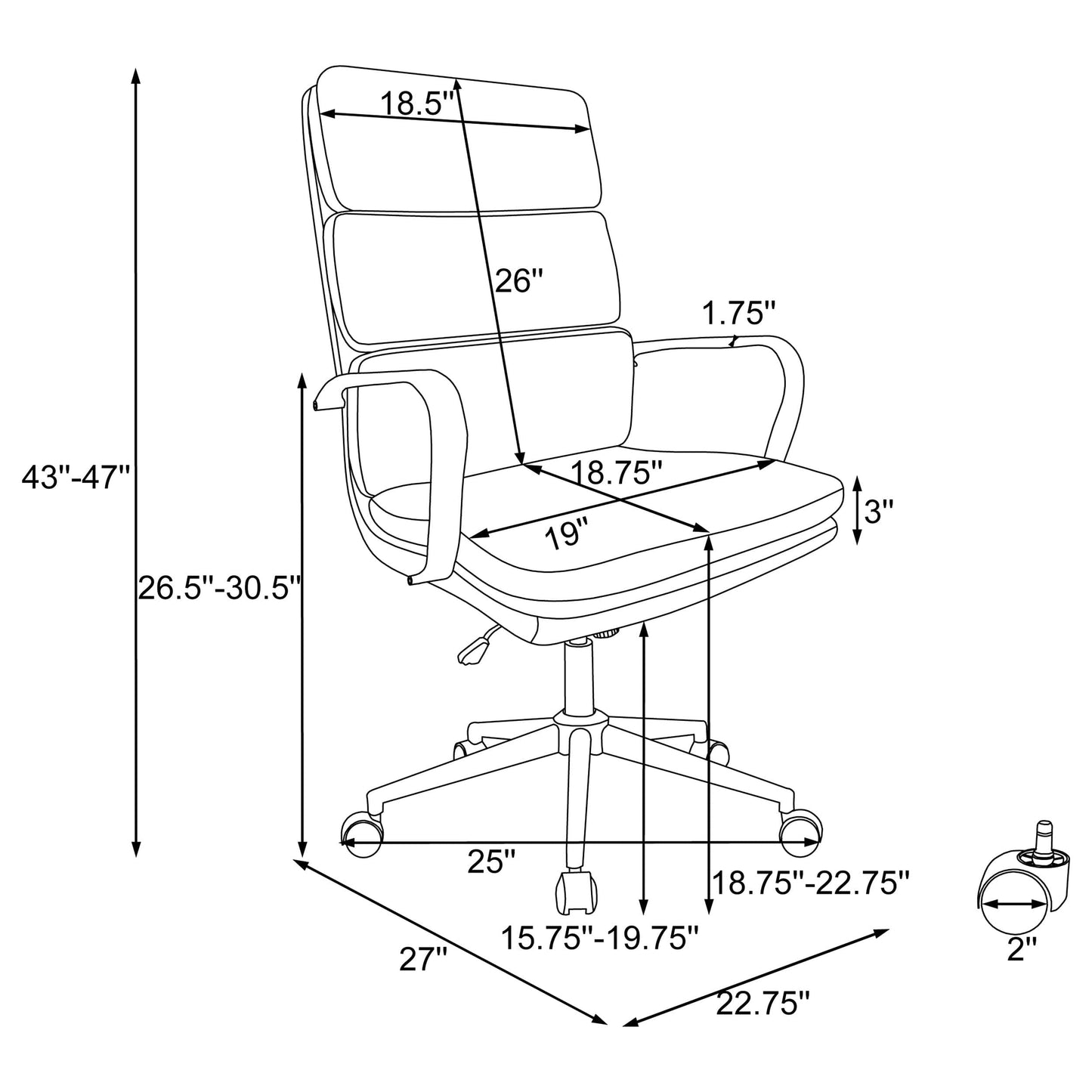 Ximena Upholstered Adjustable High Back Office Chair Grey