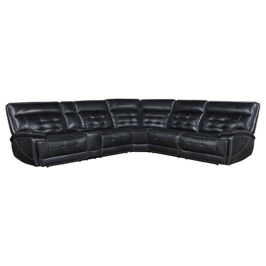 Hewitt Leather Dual Power Reclining Sectional Sofa Black