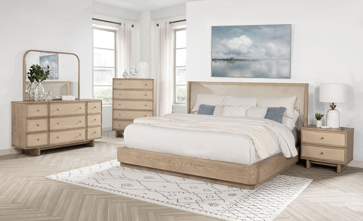 Kailani 52-inch Queen Wingback Bed Beige Oak