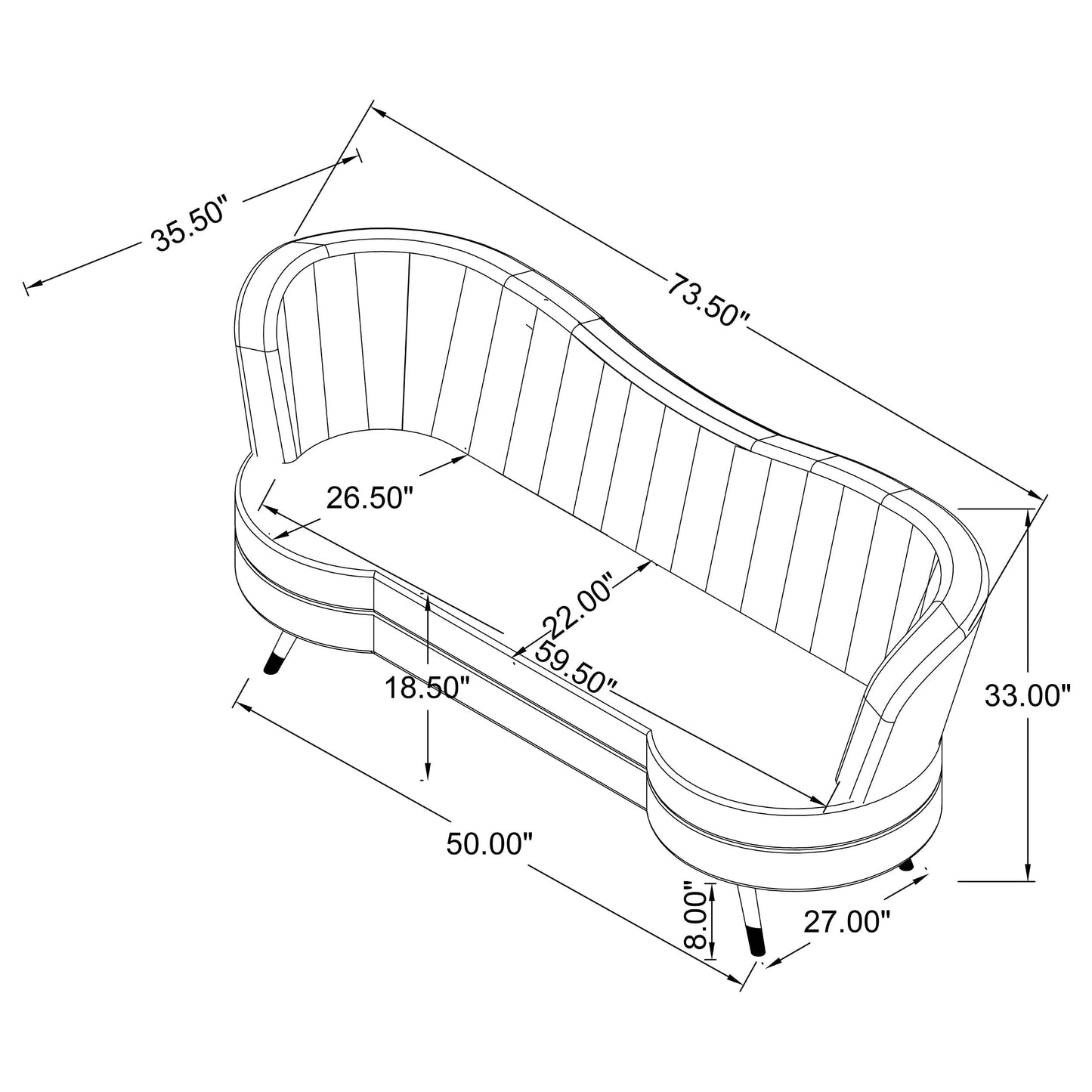 Sophia 2-piece Upholstered Channel Tufted Sofa Set Grey