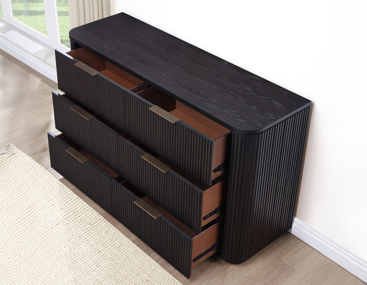 Henry 65″ 6-Drawer Reeded Dresser, Espresso Finish