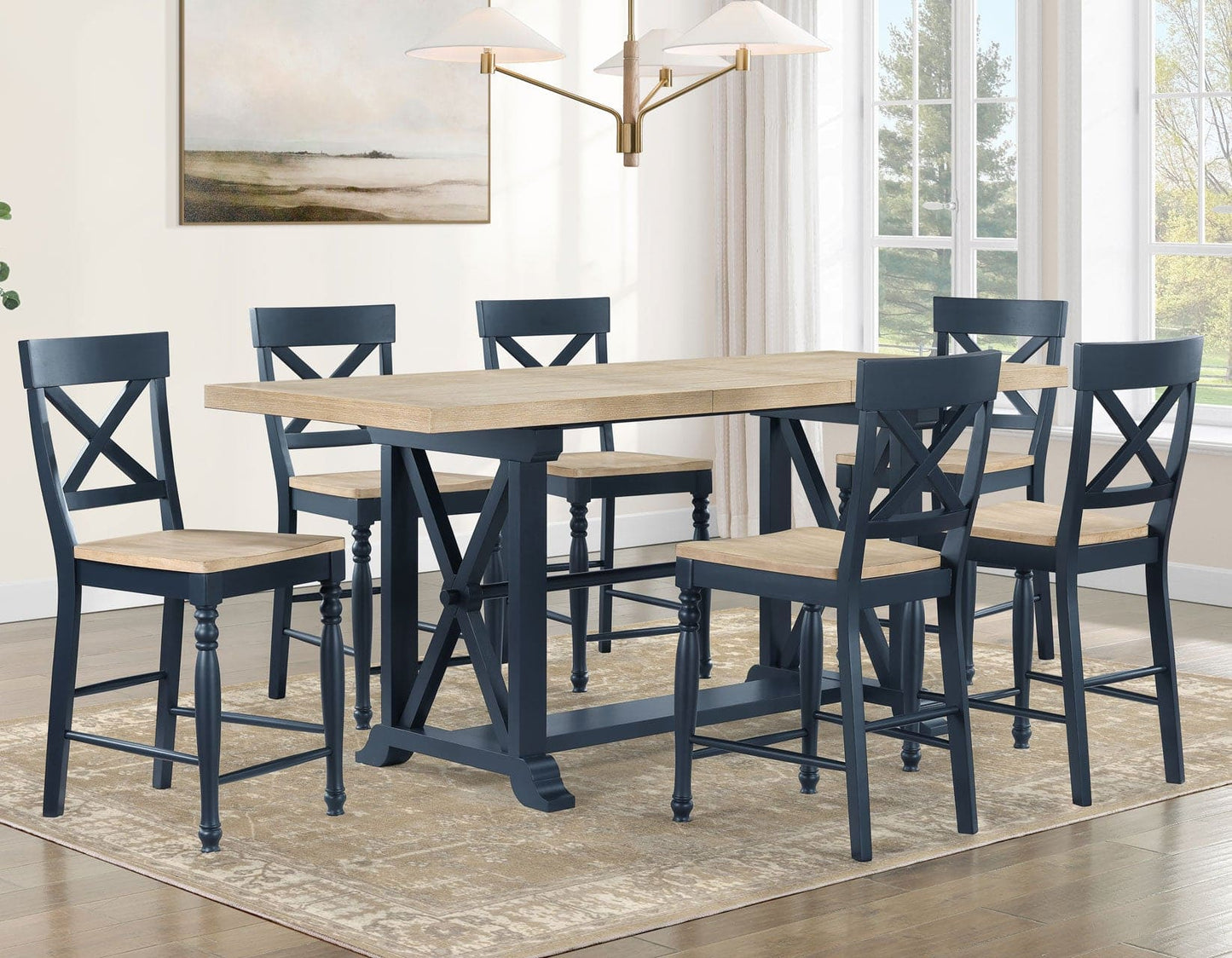 Darcy Solid Wood 24″ Counter Stool, Midnight Blue and Natural Finish