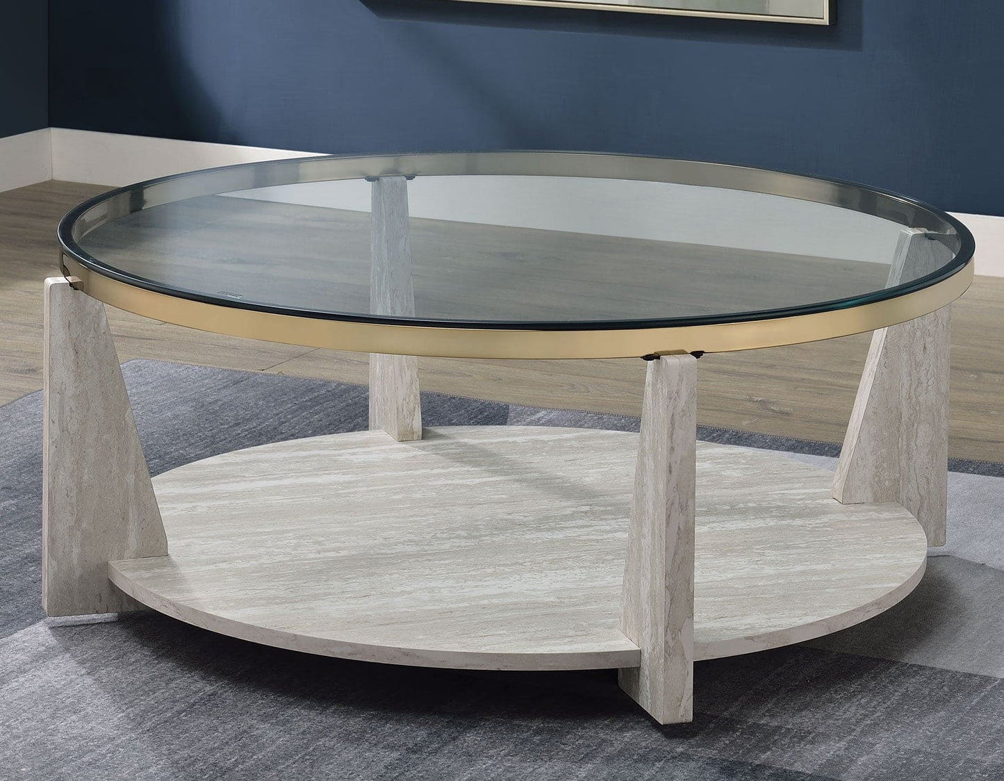 Wanda 42″ Round Glass Top Coffee Table with Casters