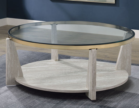 Wanda 42″ Round Glass Top Coffee Table with Casters