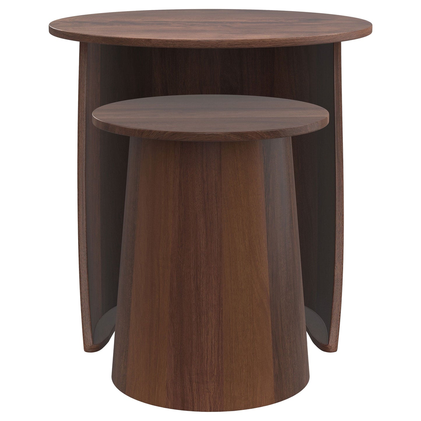 Yency 2-piece Round Mango Wood Nesting Table Set Dark Brown Mango
