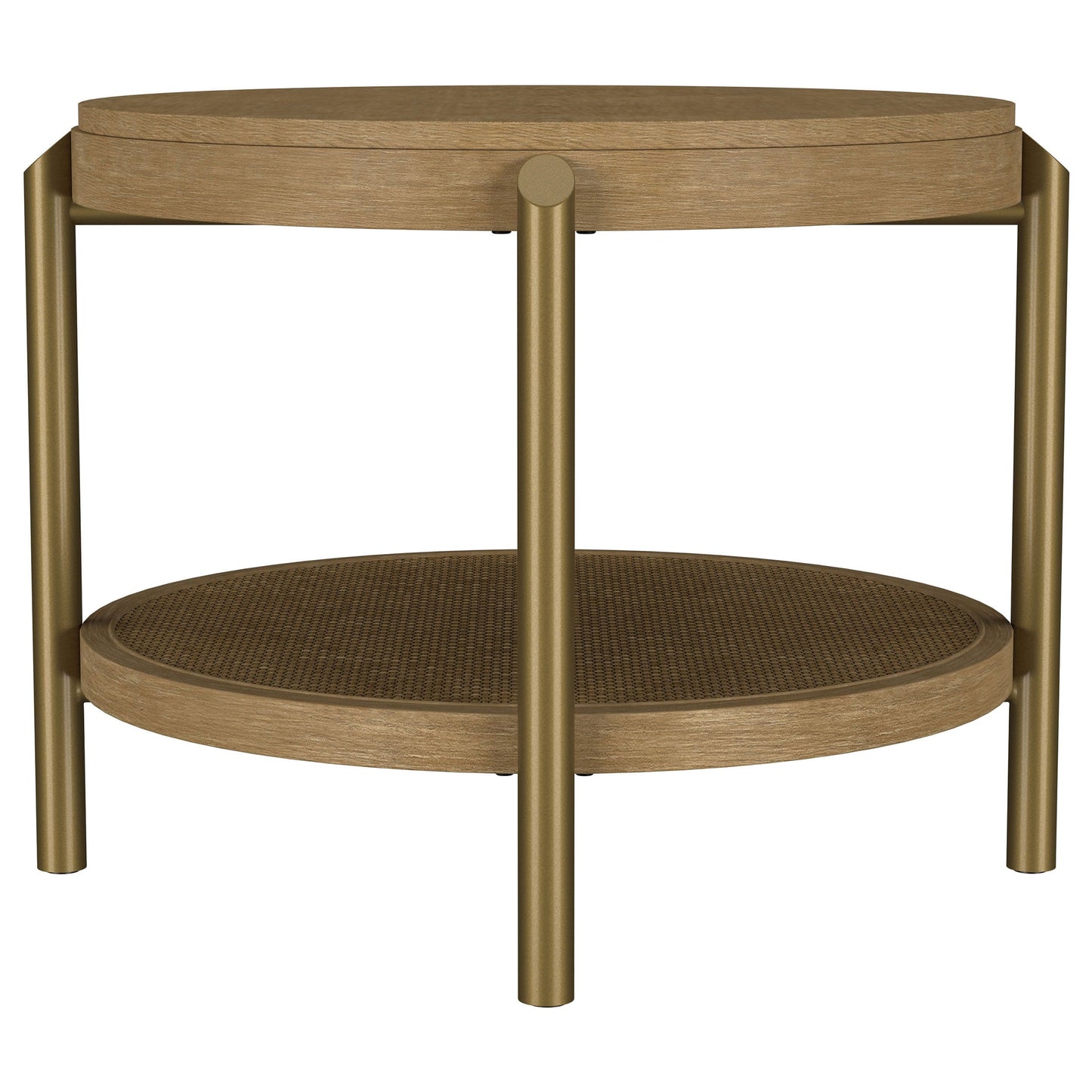 Arini Round End Side Table With Storage Shelf Sand Wash