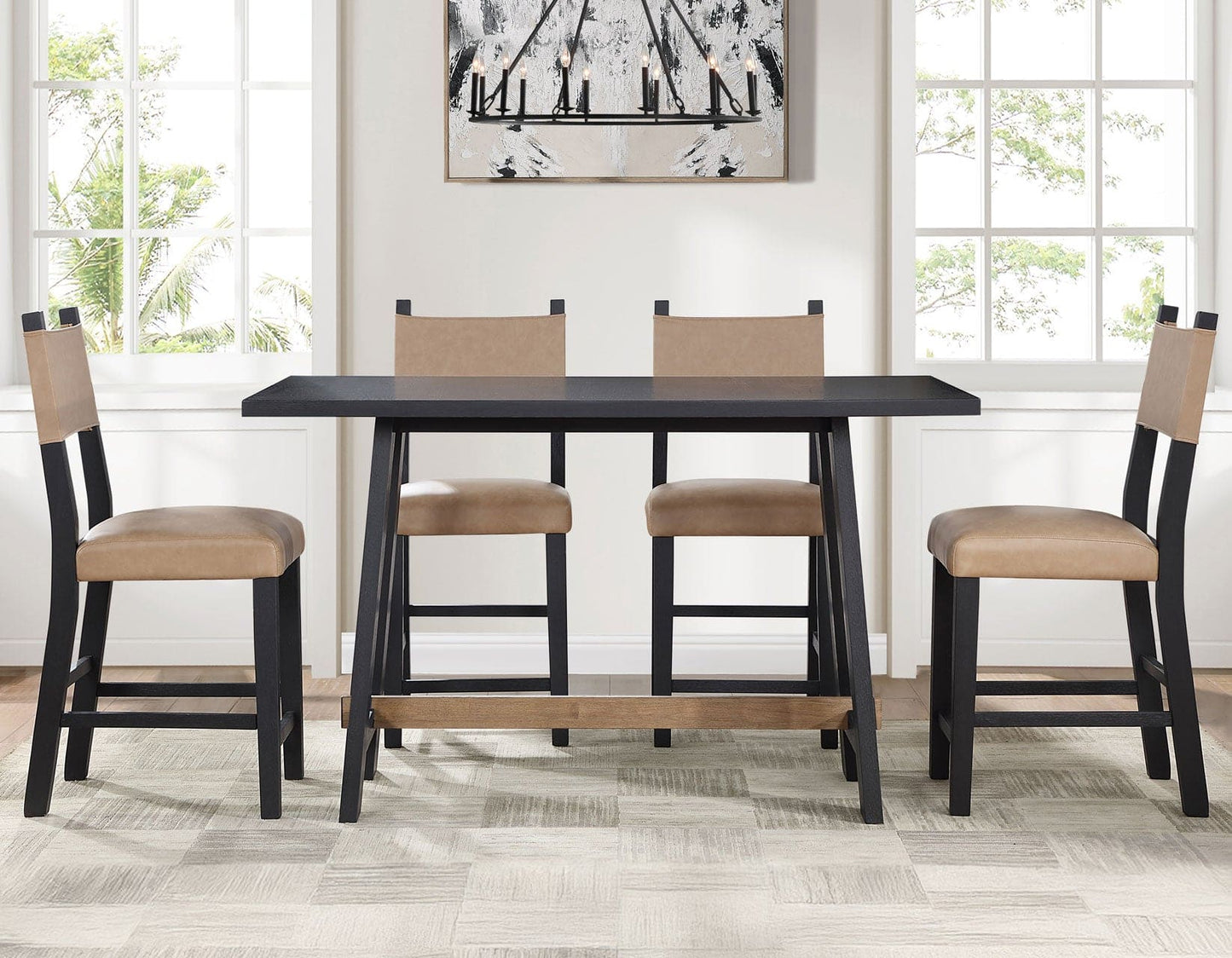 Aubrey 5-Piece 59.5″ Counter Dining Set, Black Finish