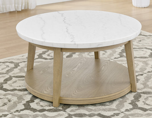 Vida Round 36″ White Marble Top Cocktail Table with Casters
