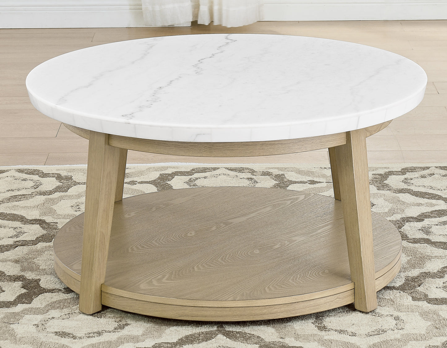 Vida Round 36″ White Marble Top Cocktail Table with Casters