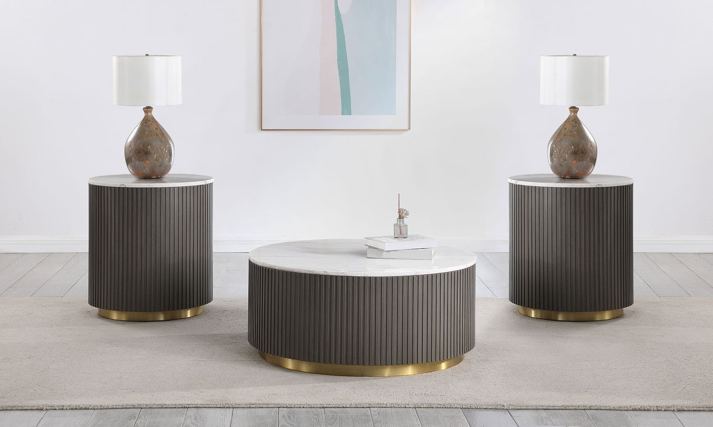 Jason 3-piece Round Marble Coffee and End Table Set White