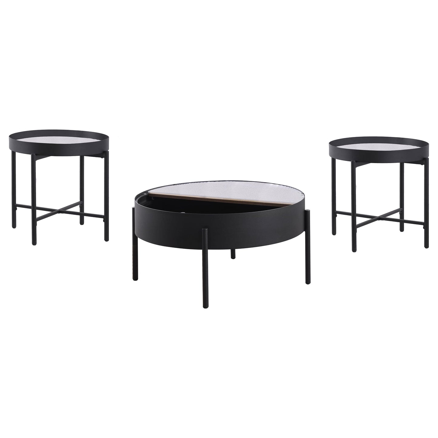 Ozella 3-piece Round Coffee and End Table Set Sandy Black