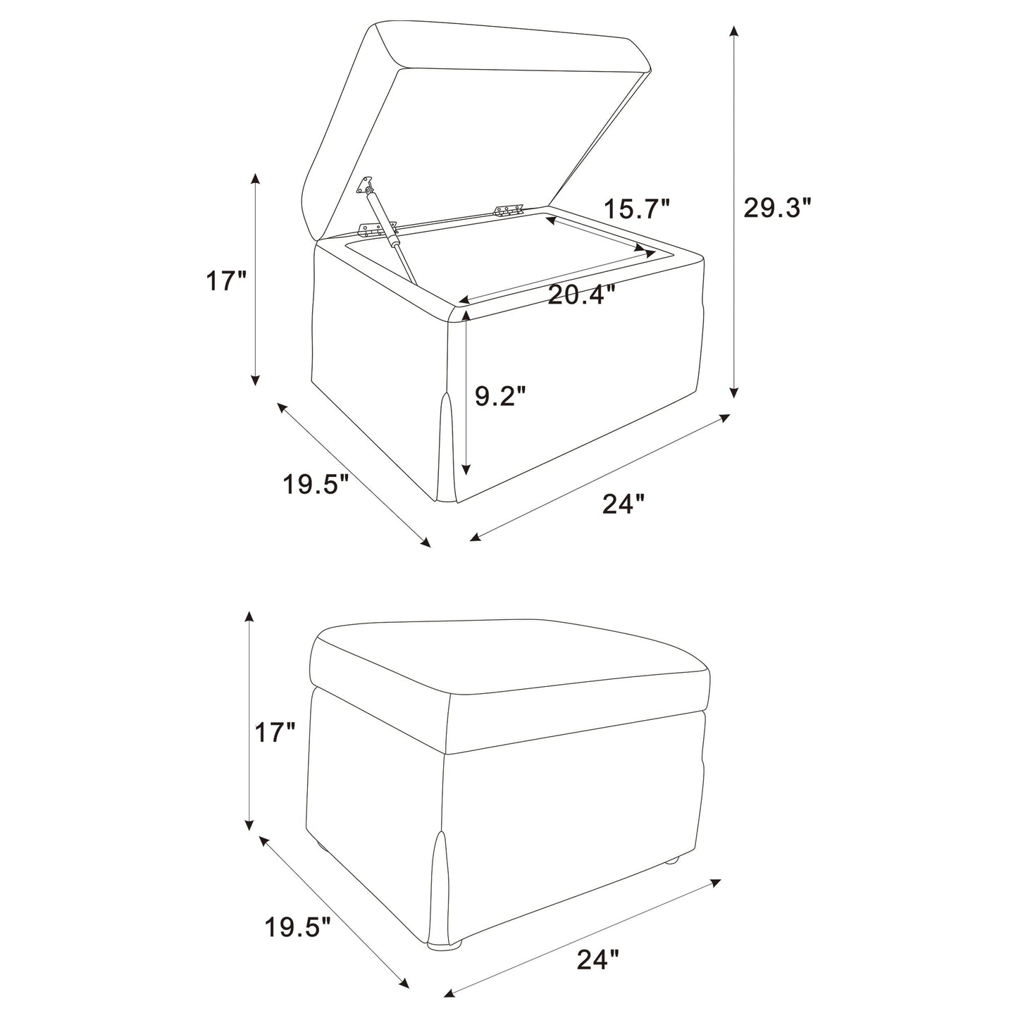 Winter Upholstered Hydraulic Lift Top Storage Ottoman Beige