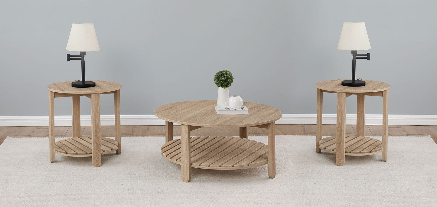 Fowler 3-piece Round Coffee and End Table Set Natural