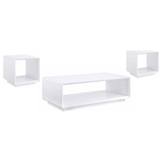 Paseo 3-piece Coffee and End Table Set White High Gloss