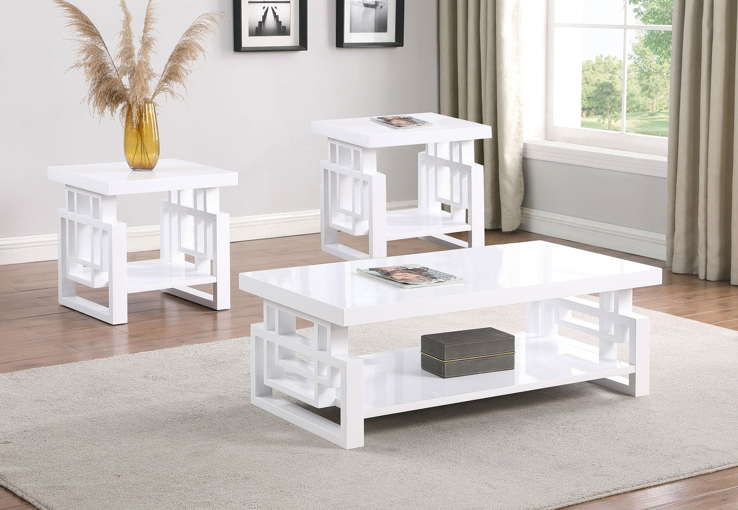 Schmitt 3-piece Coffee and End Table Set White High Gloss
