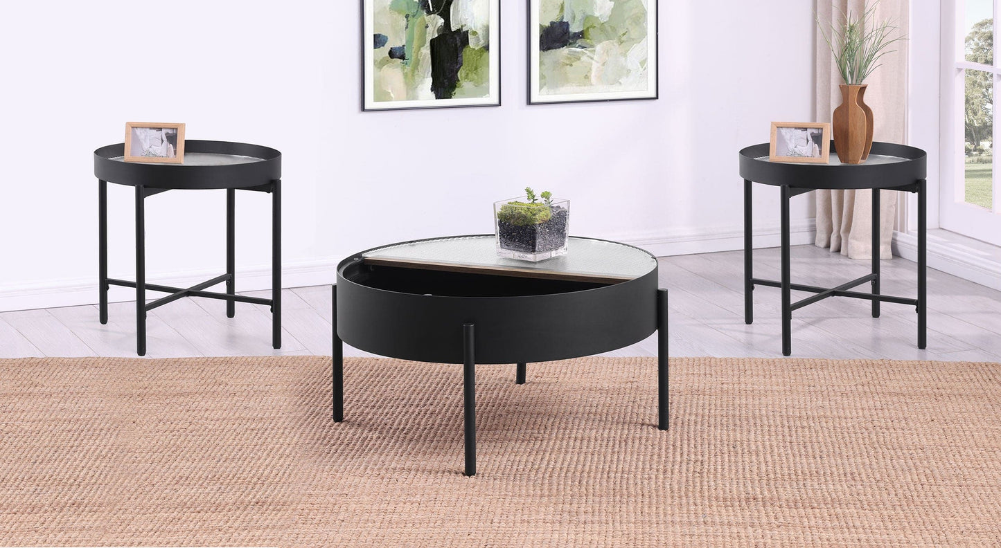 Ozella 3-piece Round Coffee and End Table Set Sandy Black