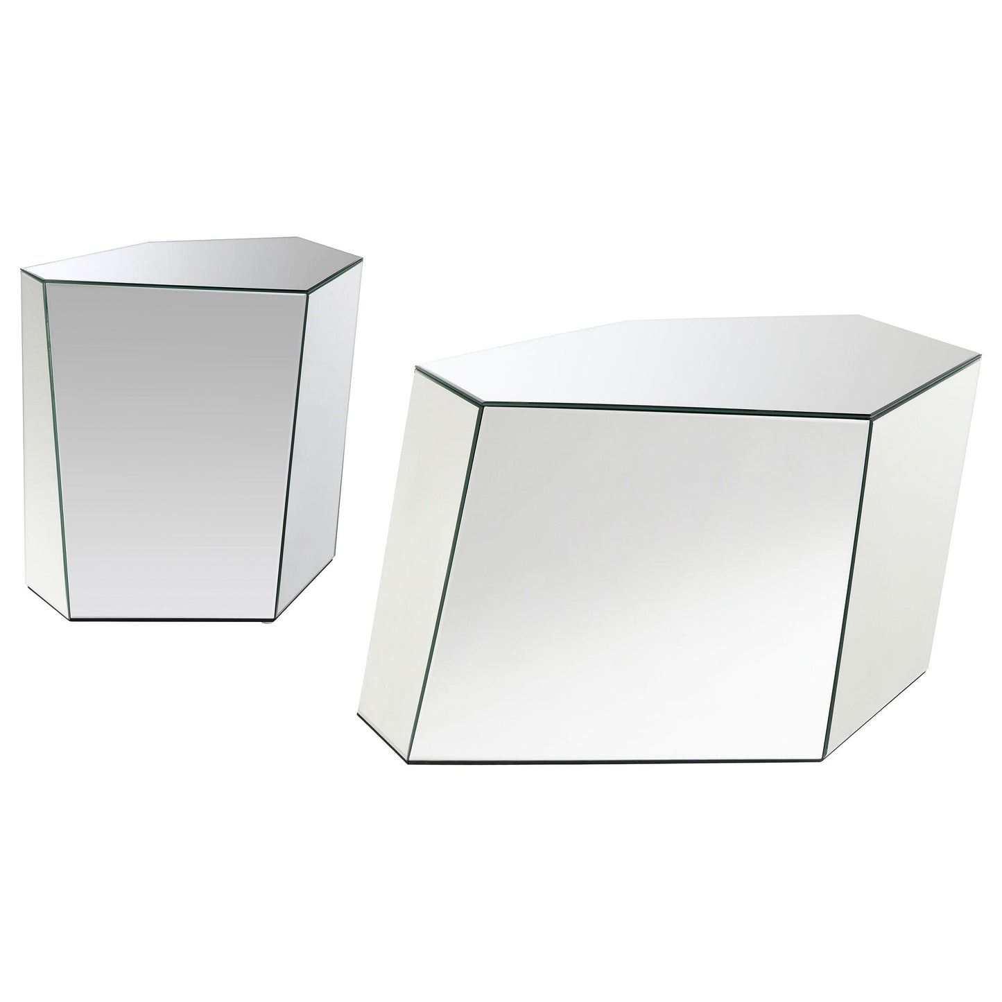 Capella 2-piece Mirrored Coffee and End Table Set Silver
