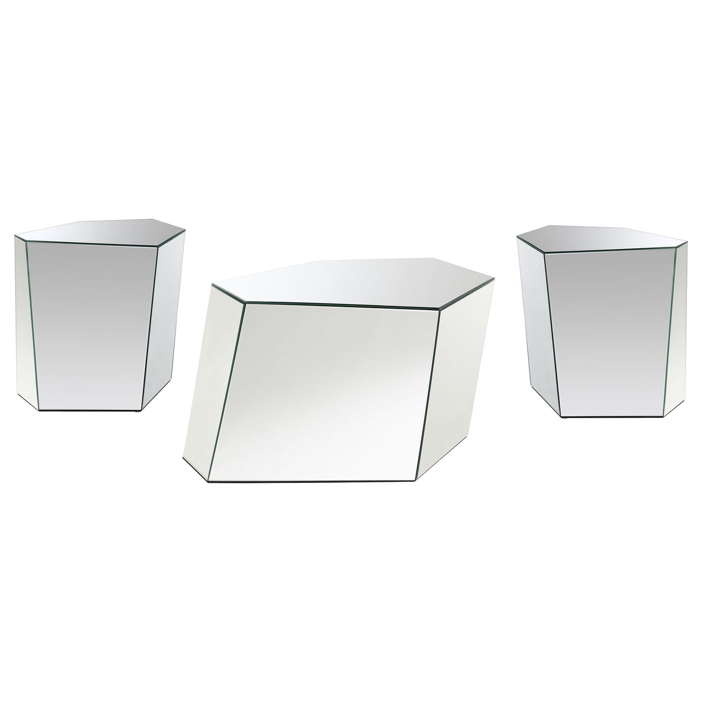 Capella 3-piece Mirrored Coffee and End Table Set Silver