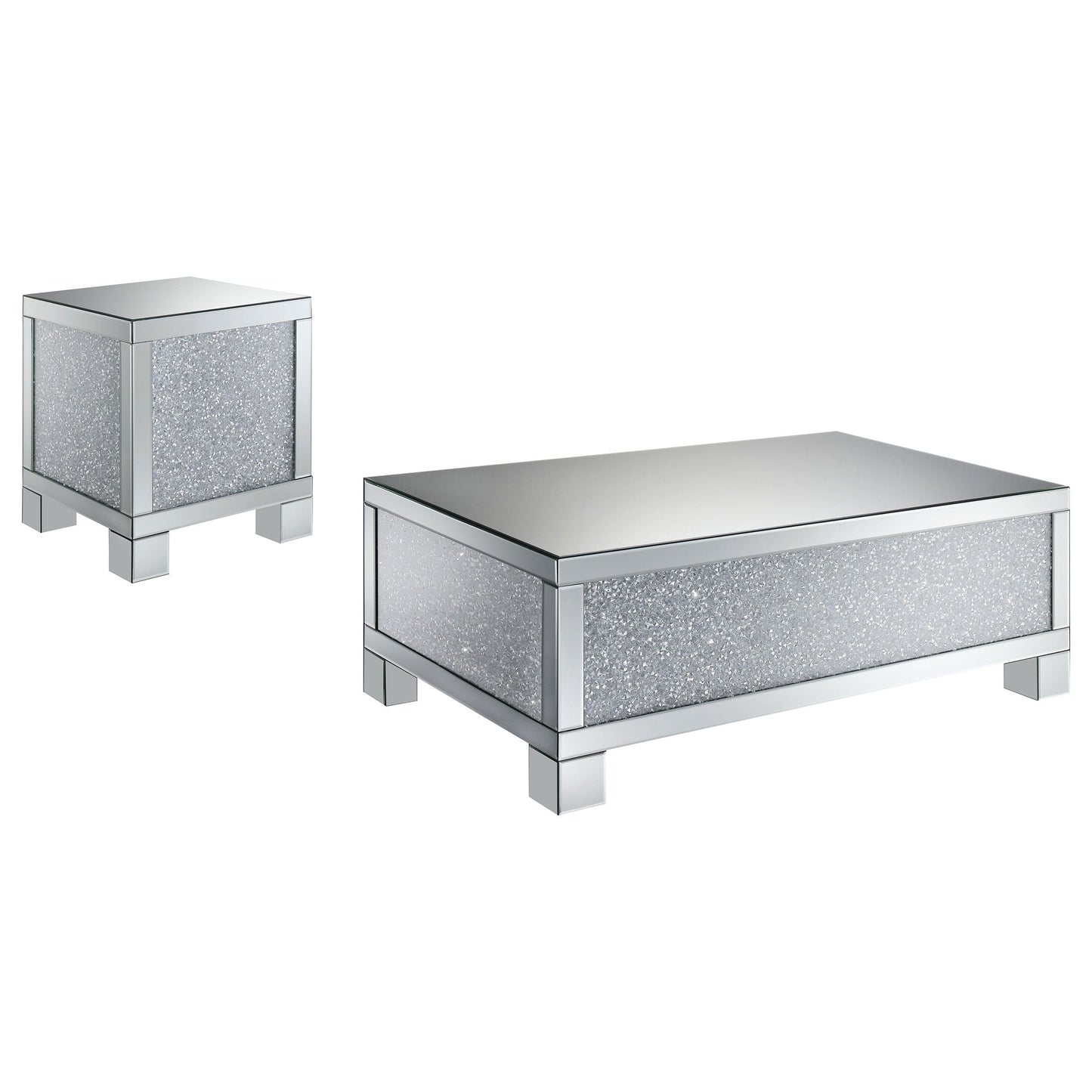 Gillian 2-piece Mirrored Coffee and End Table Set Silver
