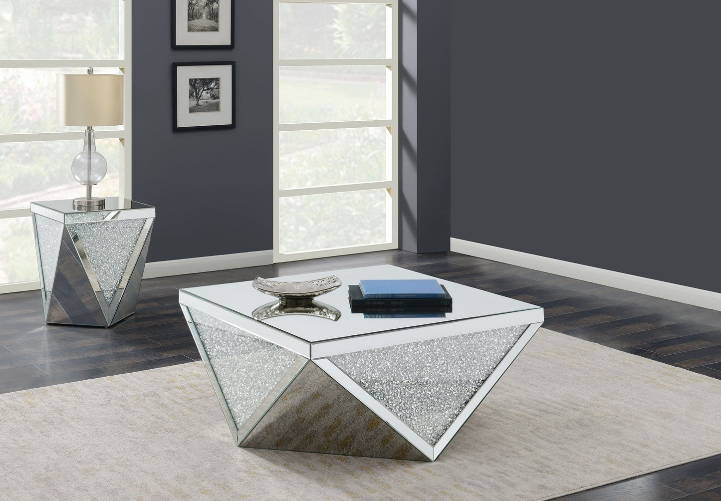Amore 2-piece Mirrored Coffee and End Table Set Silver