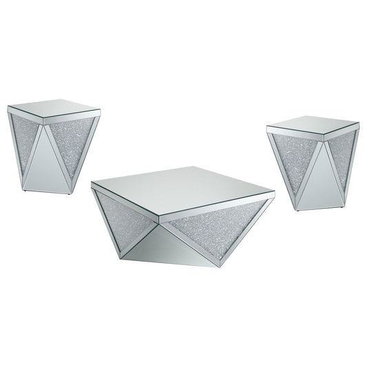 Amore 3-piece Mirrored Coffee and End Table Set Silver