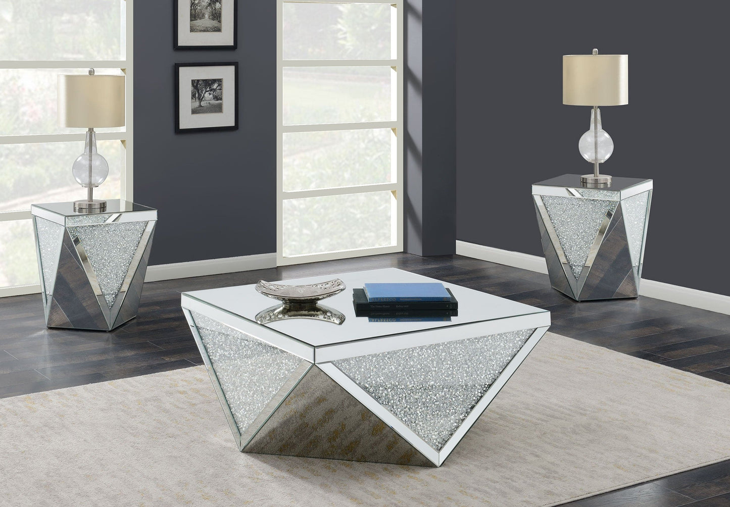 Amore 3-piece Mirrored Coffee and End Table Set Silver