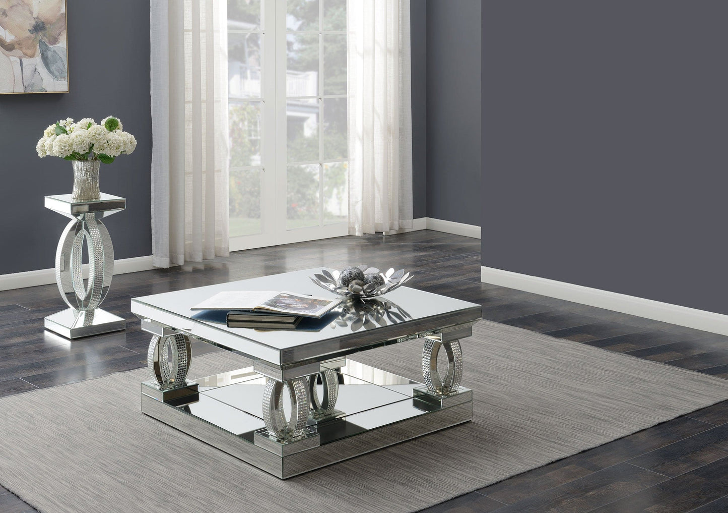 Amalia 2-piece Mirrored Coffee and End Table Set Silver