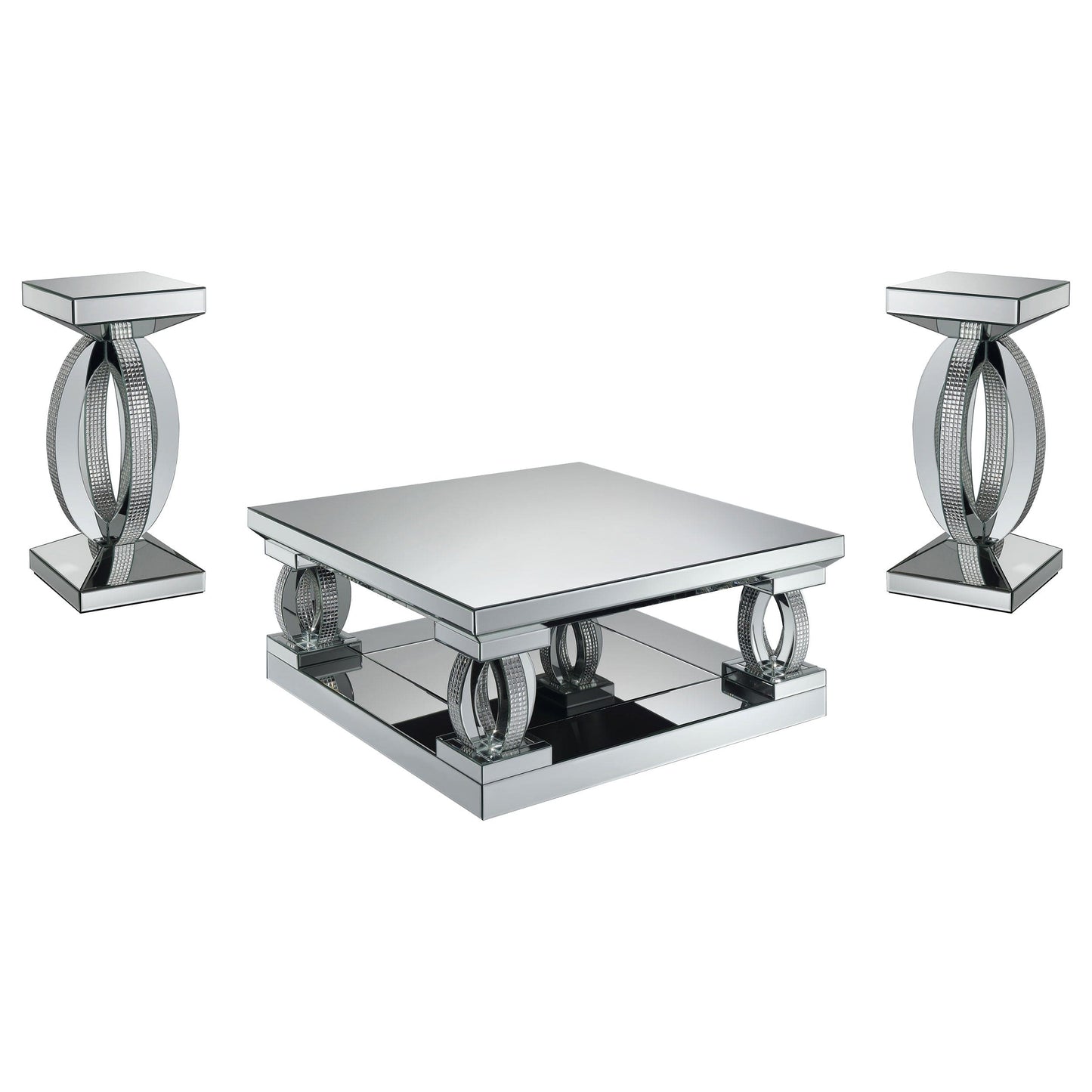 Amalia 3-piece Mirrored Coffee and End Table Set Silver
