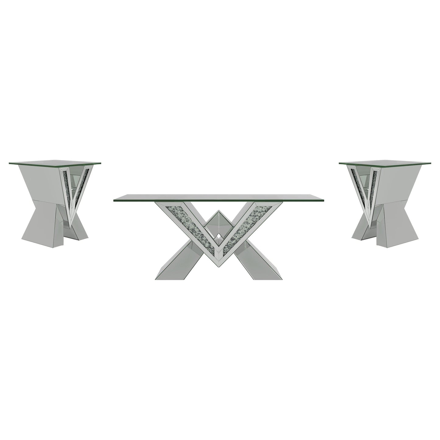 Taffeta 3-piece Mirrored Coffee and End Table Set Silver